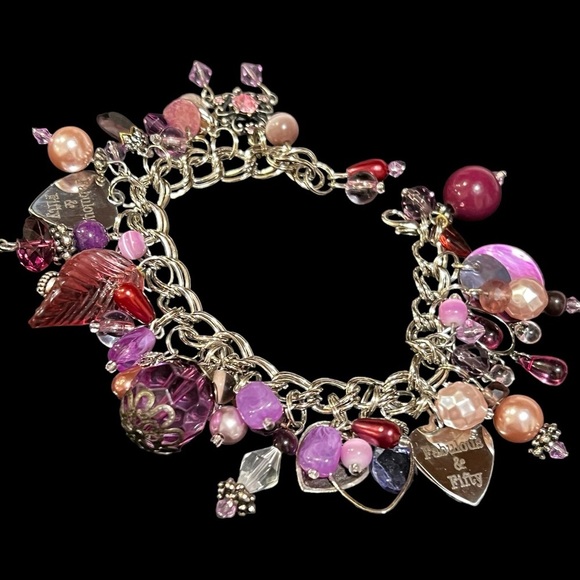 handmade Jewelry - Hand made charm bracelet purple silver 50th Birthday fifty and fabulous